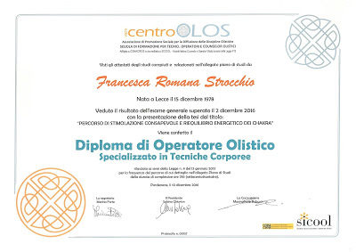 Diploma di Operatore Olistico specializzato Diploma di Operatore Olistico specializzato