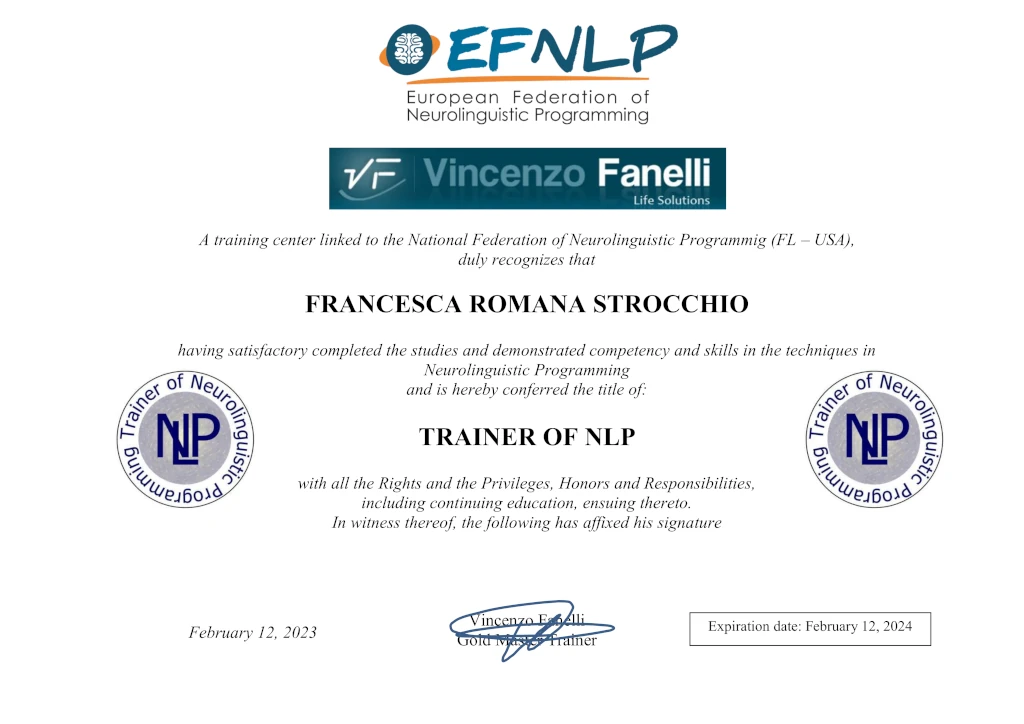 attestato trainer FRANCESCA STROCCHIO attestato trainer FRANCESCA STROCCHIO
