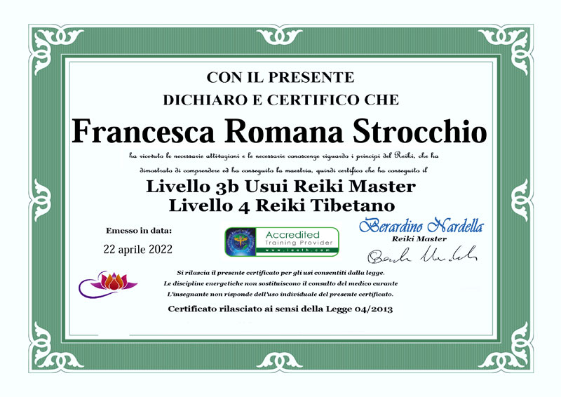Attestato Master in Reiki Attestato Master in Reiki