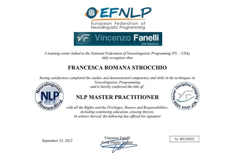 Attestato PNL Master Practitioner Attestato PNL Master Practitioner