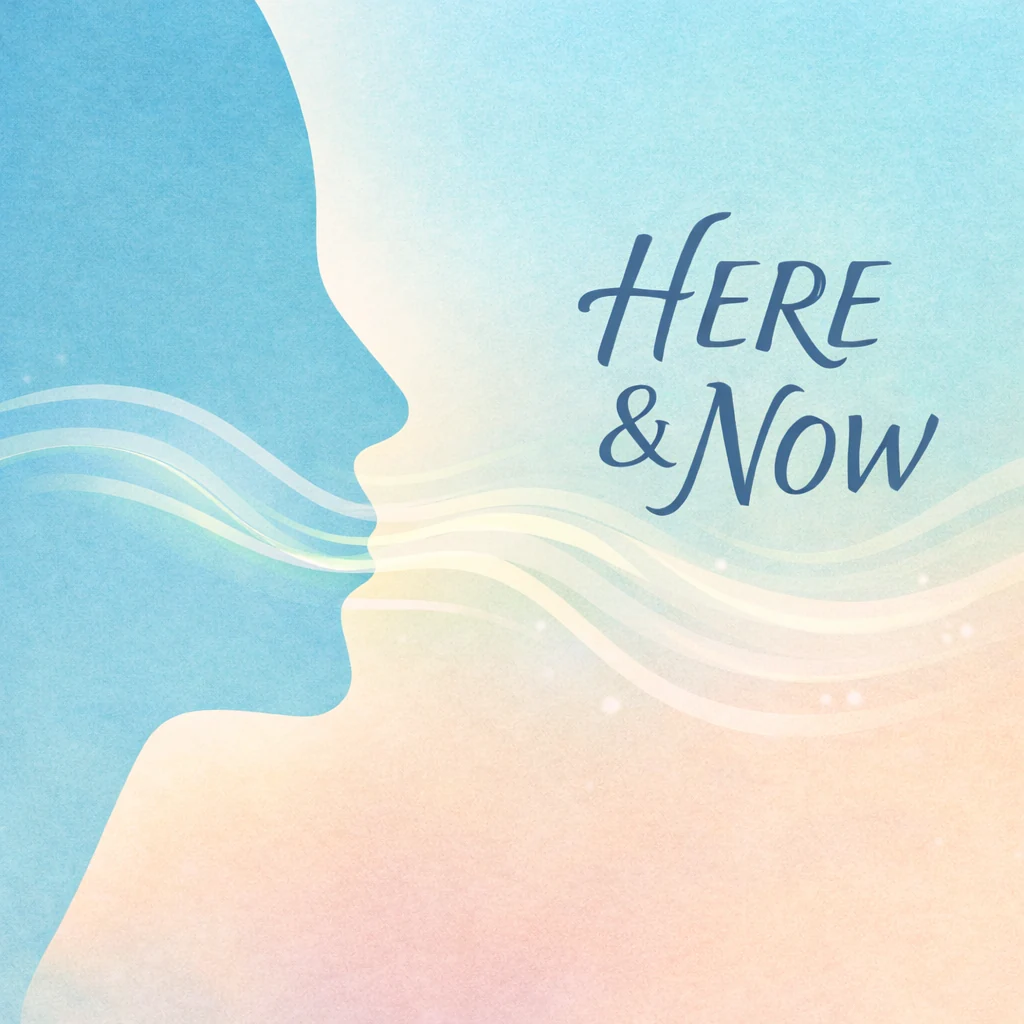 Mindfulness: profilo di donna con la scritta Here & Now